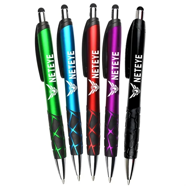 Matte Barrel Ballpoint Pen w/ Rubber Grips & Stylus