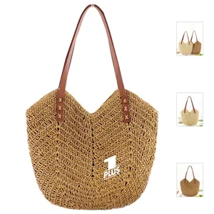 Hand woven Straw Shoulder Tote Bag For Summer Beach