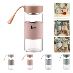16oz Leather Sleeve Glass Water Bottle