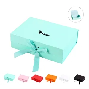 MOQ1 Magnetic Custom Color Clamshell Ribbon Paper Gift Box