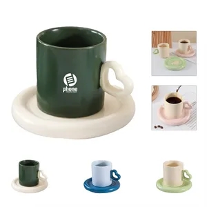 Custom 8oz Ceramic Tea Cup Mug with Saucer Set