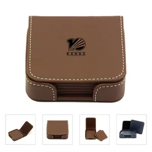 4" Square Leather Coaster Set With Flip Top Holder