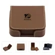 4" Square Leather Coaster Set With Flip Top Holder | https://www.bestnamebadges.com