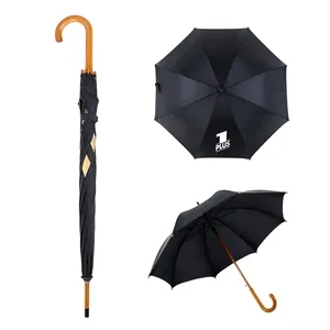 Arc Wood Handle Canopy Umbrella with Safety Reflective Trim