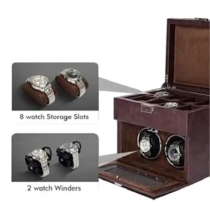 Standing 2-Slot Watch Winder + 8-Slot Storage Box With Light