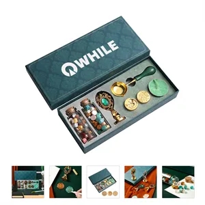 Vintage Wooden Handle Wax Seal Stamp Set Gift Box
