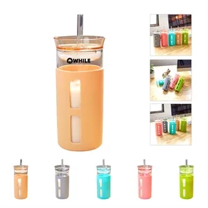 12/17Oz Glass Tumblr Coffee Cups With Straw