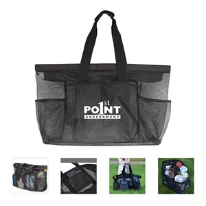 Mesh Beach Tote Bag With Zipper And Pockets
