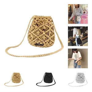 Cotton Linen String Drawstring Crossbody Beach Woven Bag