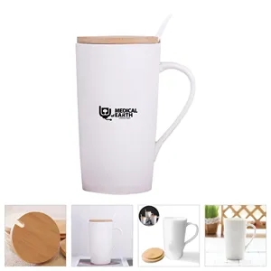 Custome ceramic office coffee mug with wood lid