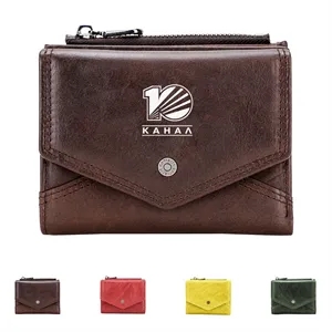 Genuine Leather RFID Anti thief Zippered Wallet