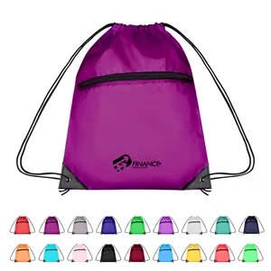 Large Polyester Drawstring Backpack W/Front Zipper Pocket