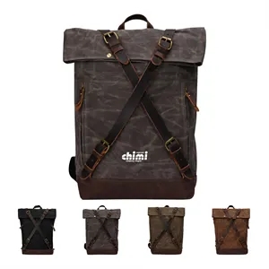 Vintage Canvas Leather Roll On Laptop Backpack Waterproof