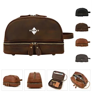 Two Layer Vintage Leather Travel Toiletry Bag For Men