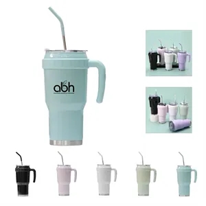 40 oz Stainless Steel Tumbler with Handle & Straw