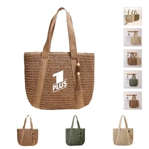 Jute Straw Beach Tote Bag Summer Woven with Tassels