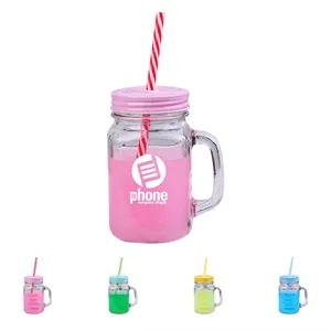 15 oz. Colored Mason Jars with Straw