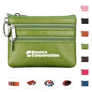 cowhide card money coin purses With Zipper Pocket