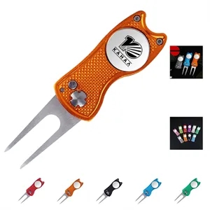 Metal Foldable Golf Divot Tool With Pop Up Button