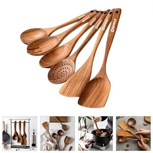 6 Piece Premium Wooden Utensil Set For Cooking