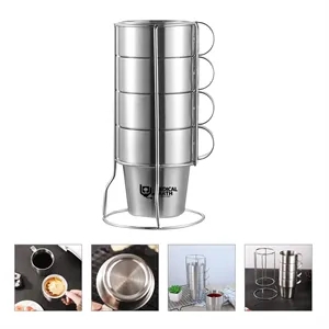 4 Stackable Double Layer Stainless Steel Coffee Cups