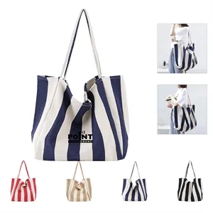 Large Striped Canvas Tote Bag
