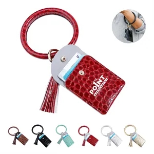 PU Leather Tassel Bracelet ID Credit Cards Holder Keychain