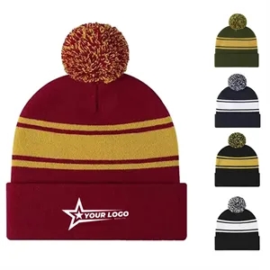 Colorful Acrylic Knit Beanie With PomPom