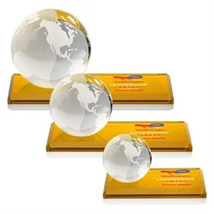 Globe VividPrint™ Award on Rectangle Base - Amber | https://www.bestnamebadges.com