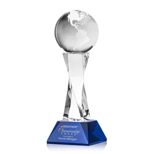 Globe Award on Langport Base - Blue | https://www.bestnamebadges.com