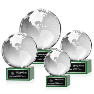 Globe Award on Hancock Base - Green | https://www.bestnamebadges.com