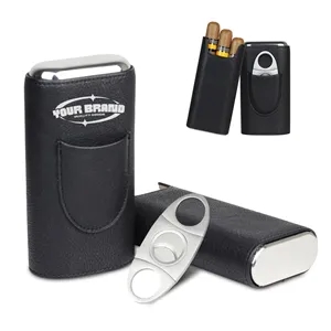 Leather Cigar Travel Box Set Gift W/ Cutter For Men