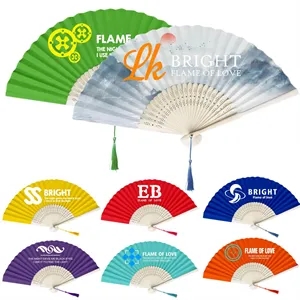 Full-color Polyester Folding Bamboo Hand Fan