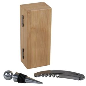 2-Piece Bamboo Wine Opener Set w/ Magnetic Closure