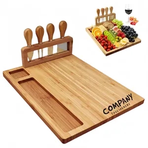 Bamboo Cheese Board Plates And Knife Charcuterie Platter Set