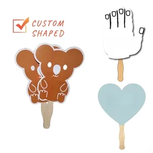 Custom shaped Handheld Fan with Wooden Handle