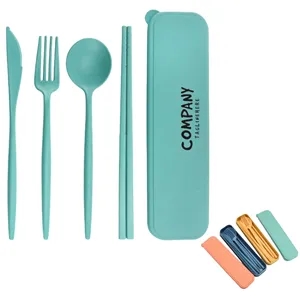 Custom Wheat Straw Cutlery Set With Case Tableware Portable