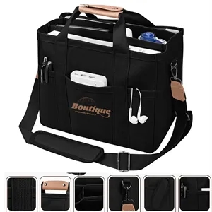 Canvas Crossbody Tote Bag W/ Multi Pockets Top Compartments