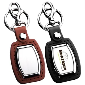 Leather Car Keychain Open Design With Metal Decoration