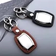 Leather Car Keychain Open Design With Metal Decoration | https://www.bestnamebadges.com