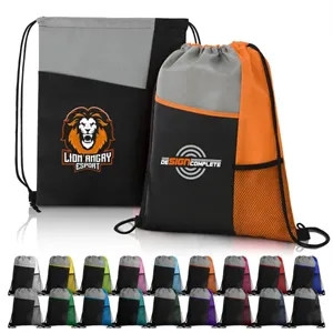 Tri Colored Drawstring Backpack With Mesh Pocket