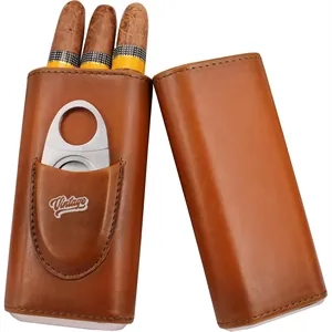 3 Finger Leather Cigar Case with Cutter