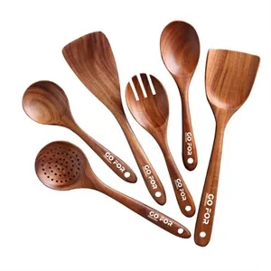 6-Piece Dark Brown Wooden Spoons for Cooking