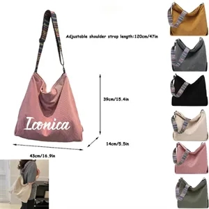 Women's Corduroy Tote Bag with Zipper