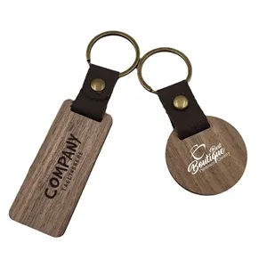 Engraved Wooden Keychain with Leather Strap Key Tags