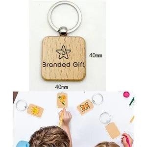 Customizable Wooden Square Keychain