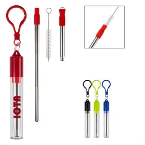 Collapsible Stainless Steel Straw Kit | https://www.bestnamebadges.com