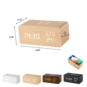 Wireless Charging Wooden Clock