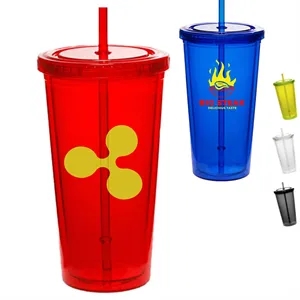 20 oz Acrylic Tumbler w/ Custom Logo & Matching Lid & Straw | https://www.bestnamebadges.com