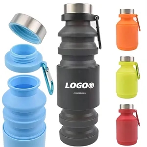 18oz. Collapsible Silicone Water Bottle With Carabiner Lid